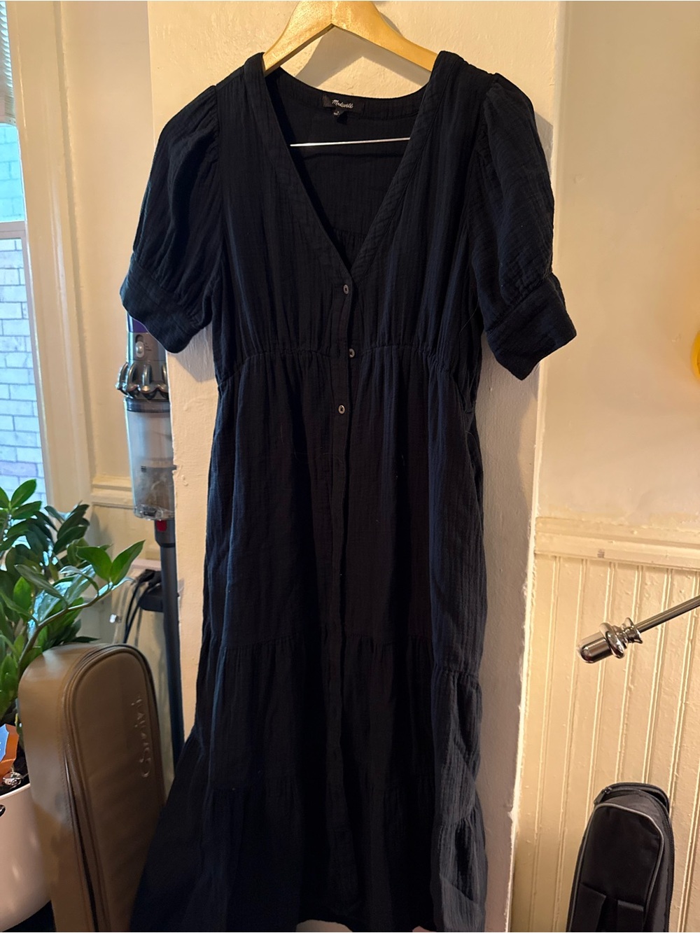 Madewell V-Neck Button-Front Midi Dress